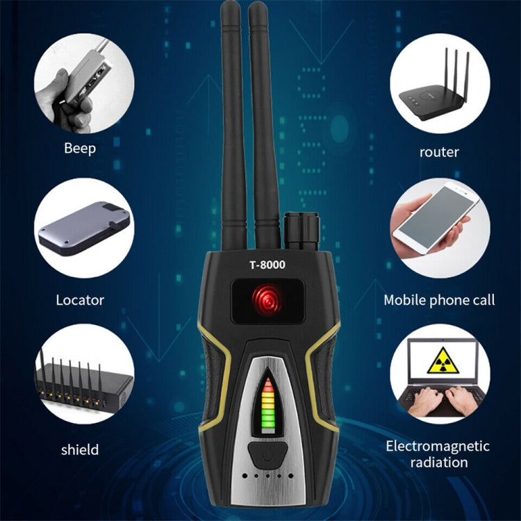 Wireless signal detector handheld with two antennas and front LED bar status display