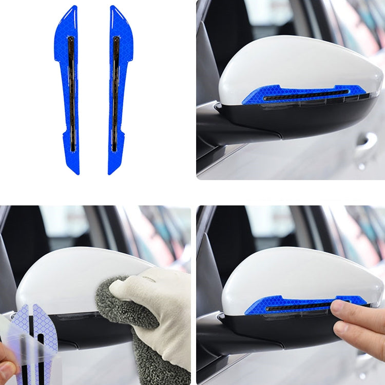 Blue reflective car mirror edge warning stickers, adhesive strip set