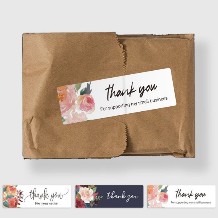 Thank you flower gift wrap seal sticker on brown paper, “thank you” floral label