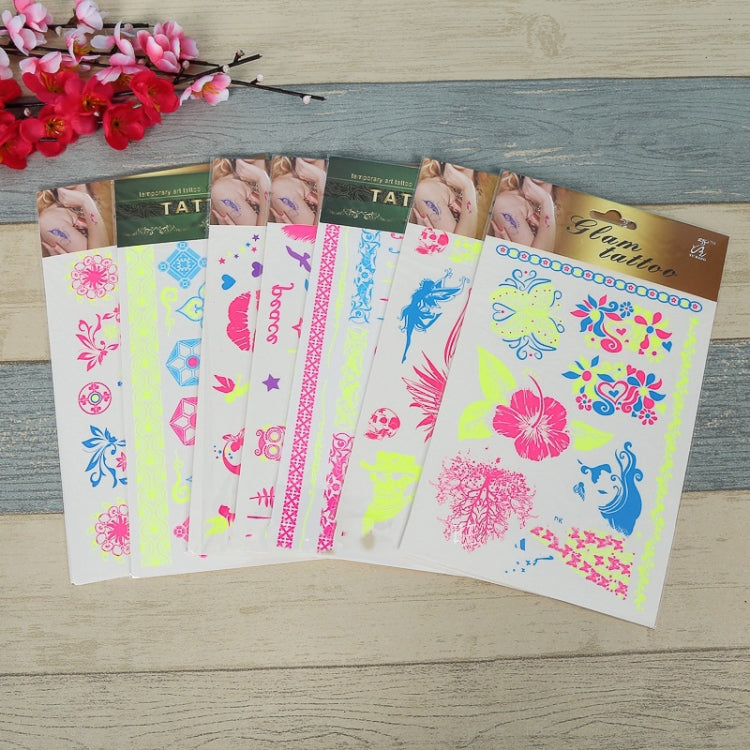 10-pack fluorescent flower arm tattoo sticker set with multiple colorful design sheets