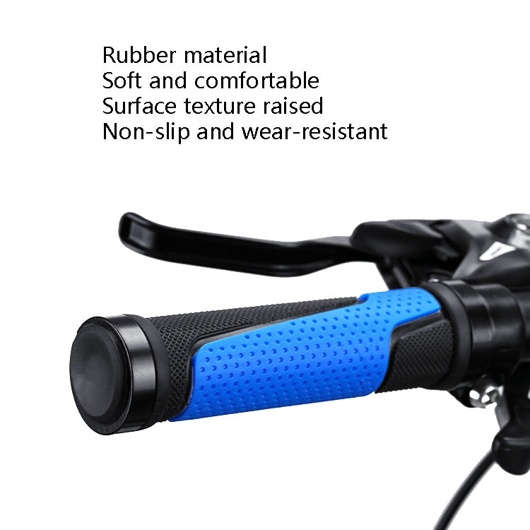 Bicycle rubber handle cover, blue textured grip with black end caps, non-slip