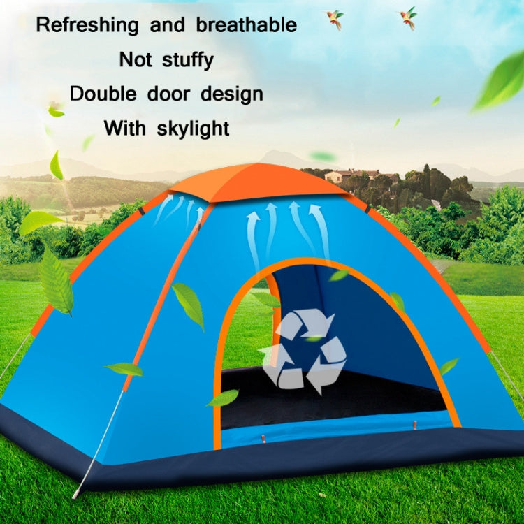 Blue dome camping tent with arched door and skylight panel