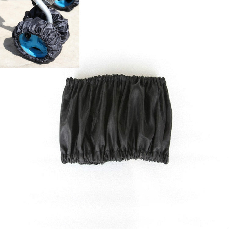 Black stroller wheel cover, elastic gathered fabric band