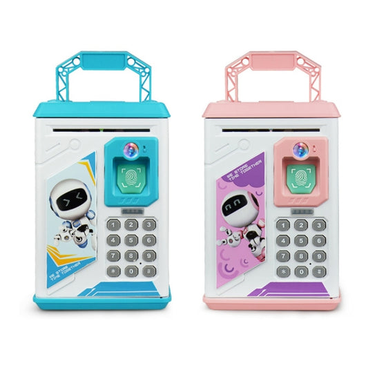 Children Cartoon Simulation Human Face Fingerprint Music Chinese British Switch Piggy Bank, Specification:, Battery (Blue), Battery (Pink)