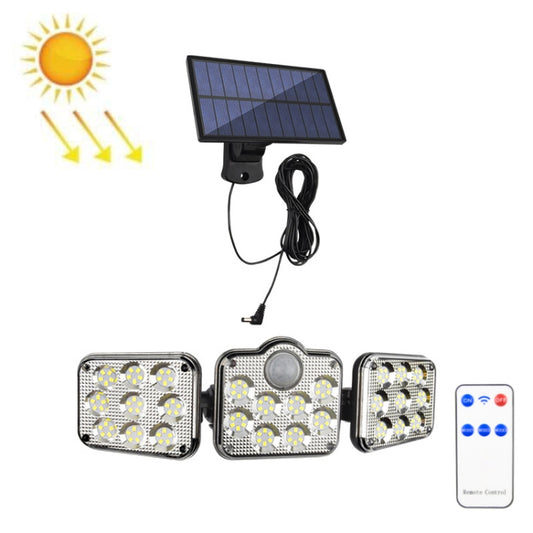 Solar 3-head rotatable wall light with solar panel, power cord, and remote control