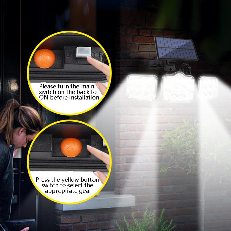 Solar wall light control switches on mounting base with instruction-style lighting overlay