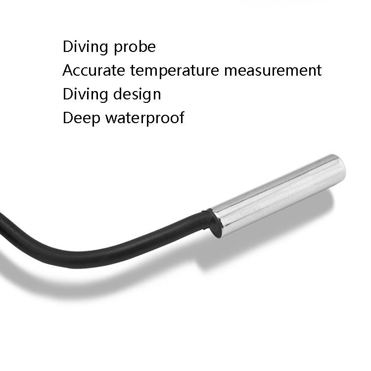 Waterproof digital thermometer probe with black cable and metal sensor tip