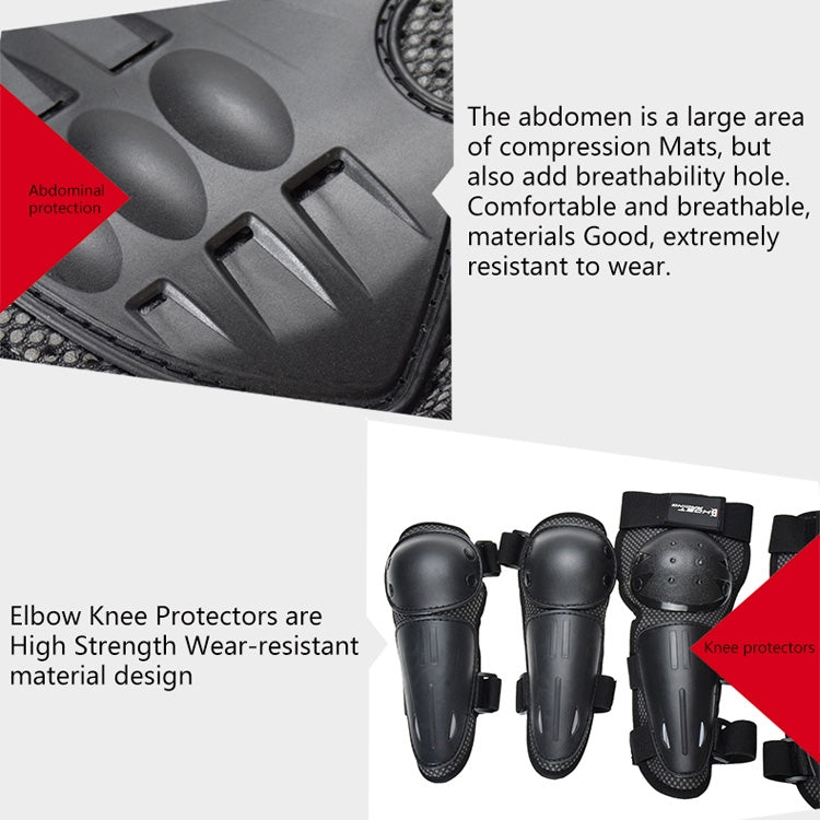Children elbow and knee protectors with padded abdomen protection on motorcycle gear vest