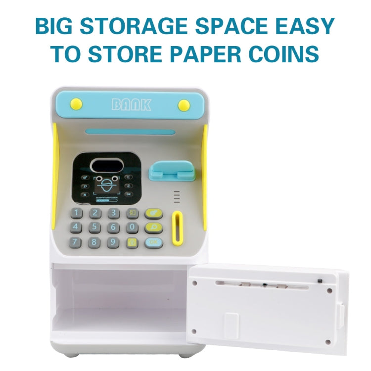 Yellow smart ATM-style piggy bank with keypad and open storage drawer for coins