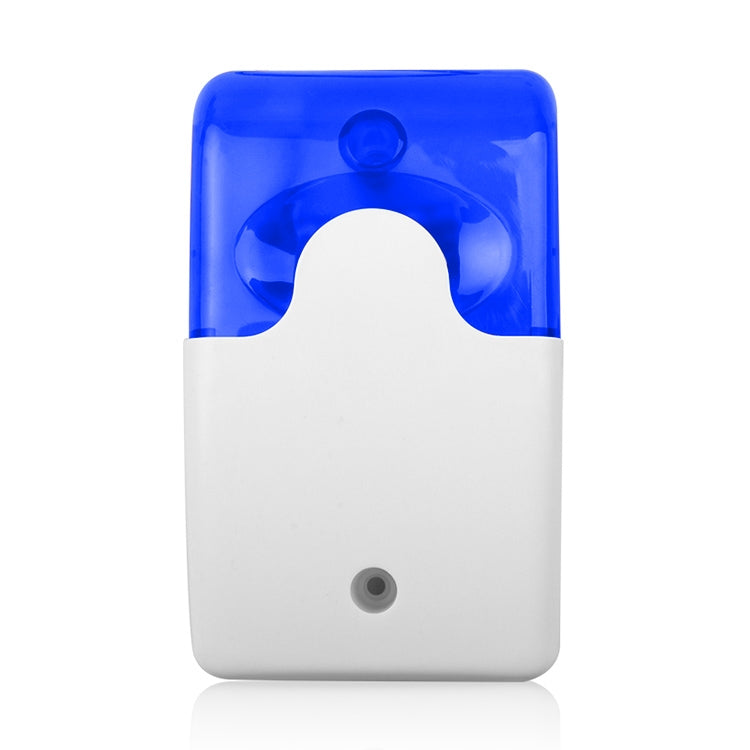 Blue sound and light alarm with translucent blue top and white front housing