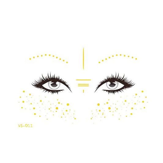 Bronzing face tattoo stickers with two arched eyes and gold dot accents, VS-011