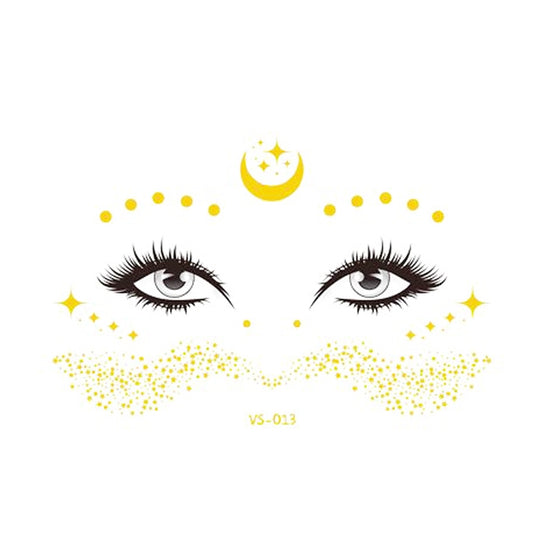 Bronzing face tattoo stickers with crescent moon and sparkly dotted eye design, VS-013