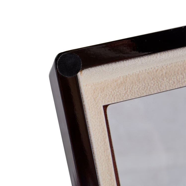 Red wood watch winder lid frame with clear window and black border