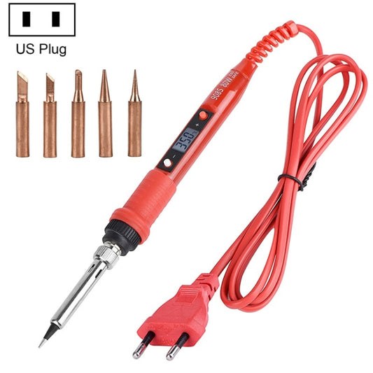 Electric soldering iron kit with red handle, US plug, bronze tips and temperature display