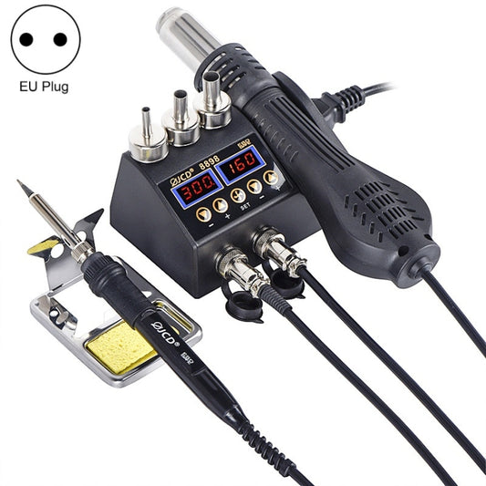 Dual digital hot air desoldering station with soldering iron tips and EU plug