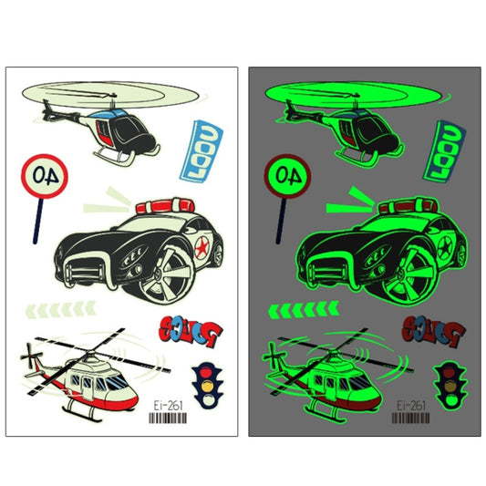 Waterproof kids glow transport car tattoo sticker sheet with multiple vehicles, Ei-261