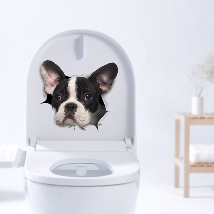 3D waterproof black-and-white dog head sticker on toilet lid opening