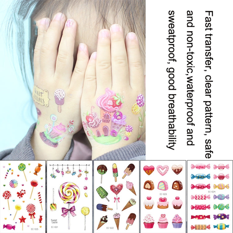 Waterproof cartoon child temporary tattoos on hands with cake and candies