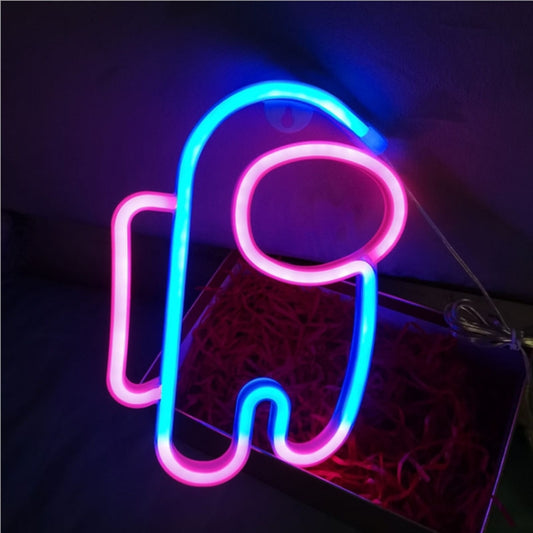 Neon spaceman LED room decoration light with pink and blue glowing outline
