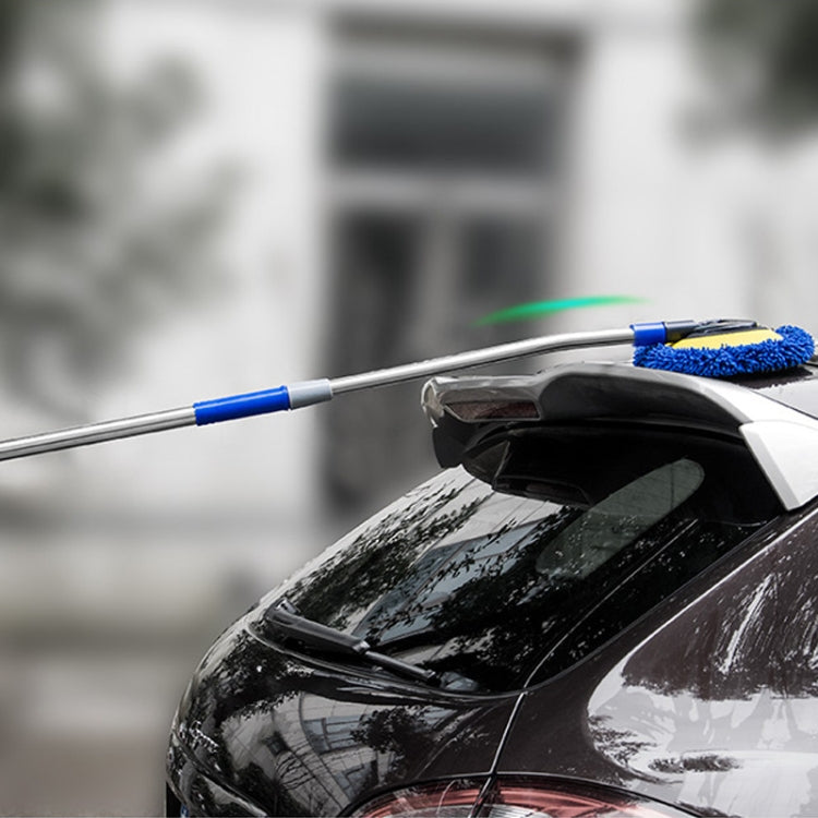 Rotary water brush mop roller cleaning a car hood with blue brush head
