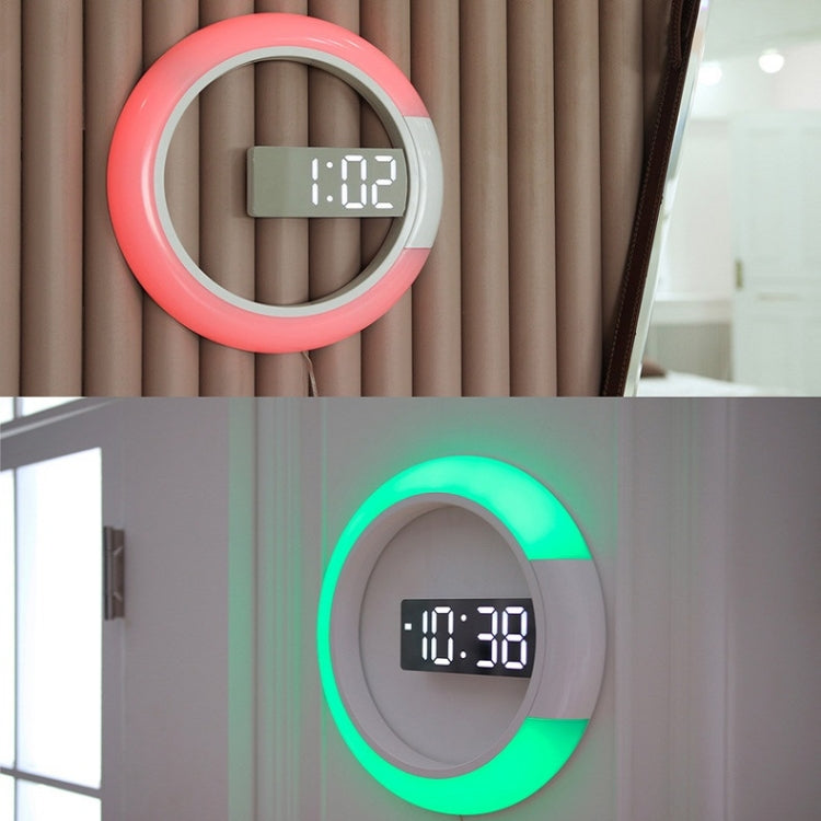 LED ring wall clock with red and green backlight, digital time display