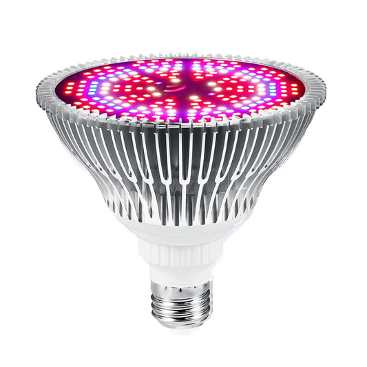 Full-spectral LED plant growth lamp bulb with ribbed metal heat sink and E27 base