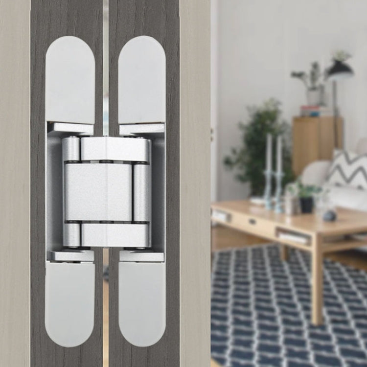 Silver concealed folding door hinge mounted between door panel and frame