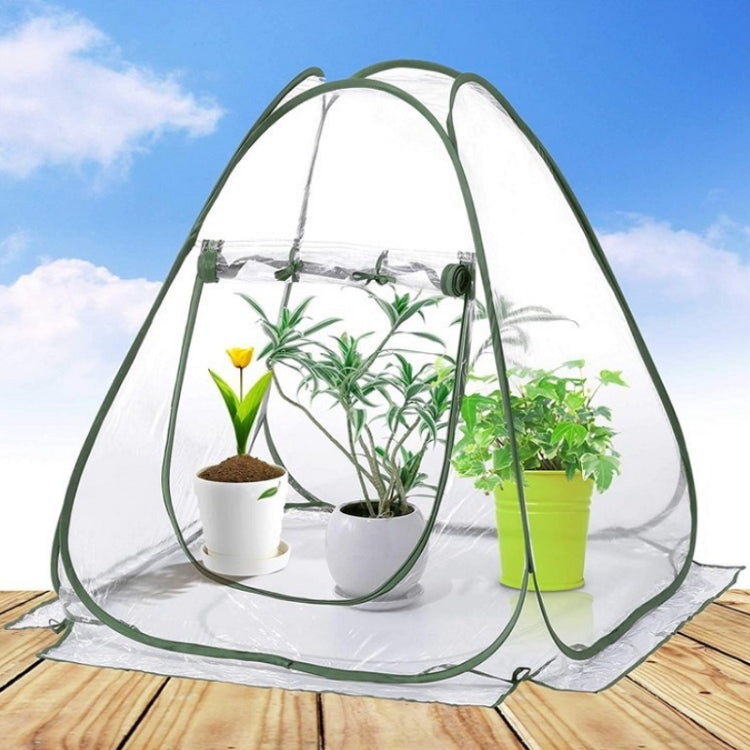 Rain-shading greenhouse with green hoops, white cover, and open front window frame