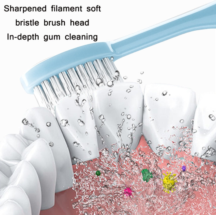 Soft bristle brush head with water droplets, sky blue folding toothbrush