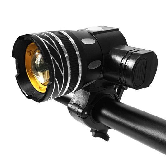 Telescopic LED bicycle front light with zoom lens, black mount