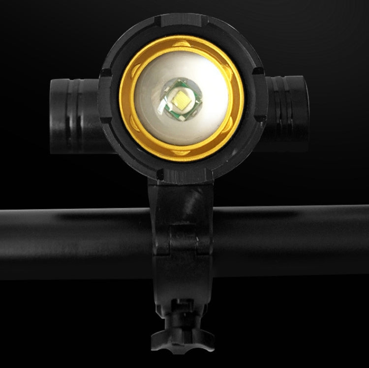 LED bicycle front headlight with golden ring reflector and adjustable mounting strap