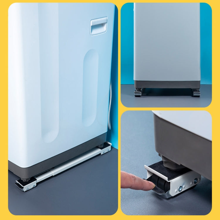 Appliance stand base installed under white unit with caster wheels for mobility