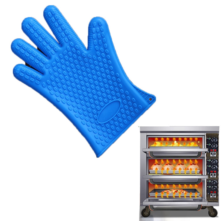Blue silicone heat glove with raised grip dots and oval thumb patch