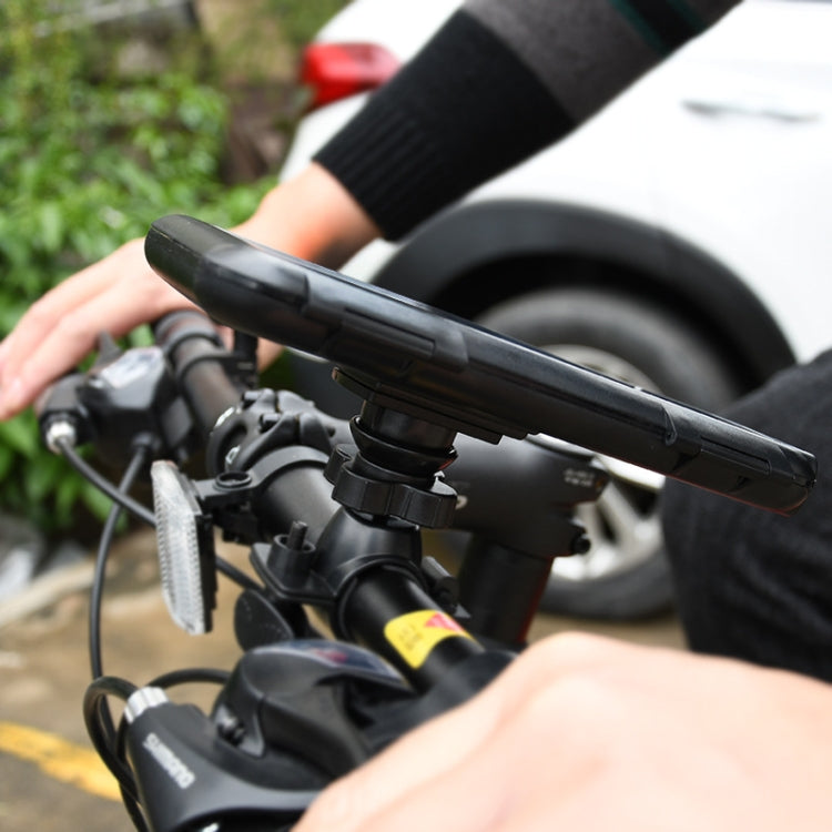 Waterproof motorcycle phone holder mounted on handlebar, black protective case