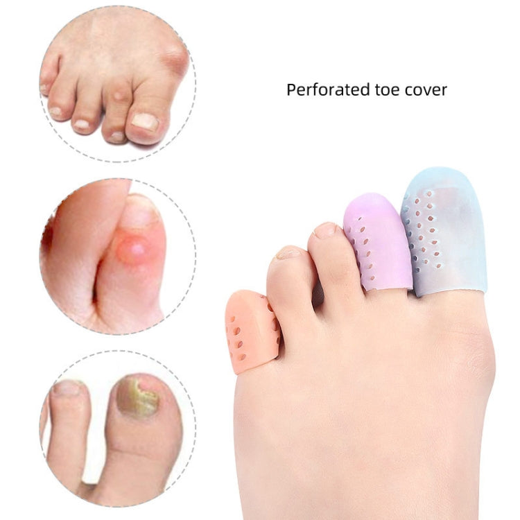 Perforated toe caps covering toes on a foot, pastel shades with ventilation holes