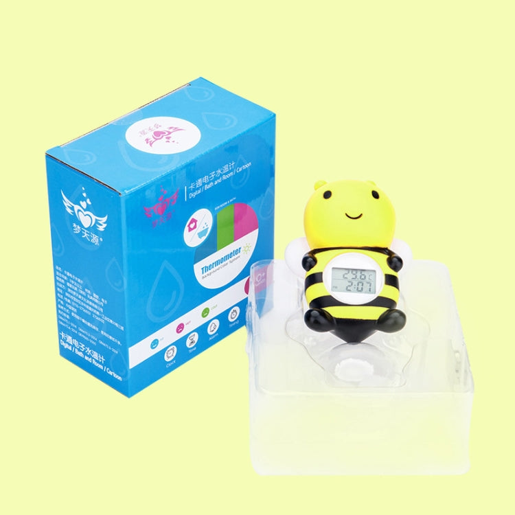 Bee-shaped electronic water thermometer packaged in a retail box and blister tray