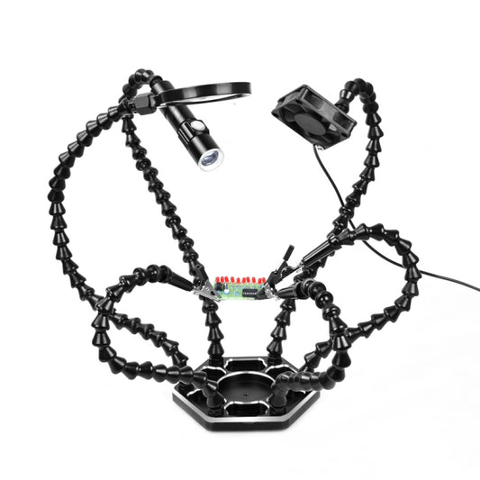 Six-Jaw LED Lamp Magnifying Glass Soldering Station with Fan, N-SS6LMF-BK9, N-SS6LF-BK9