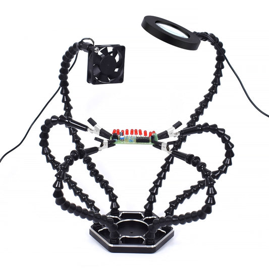 Six-Jaw LED Lamp Magnifying Glass Soldering Station with Fan, N-SS6LMF-BK9, N-SS6LF-BK9