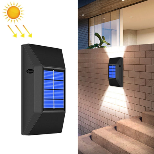 Black solar wall light with blue LED panel, rectangular face and side sensor