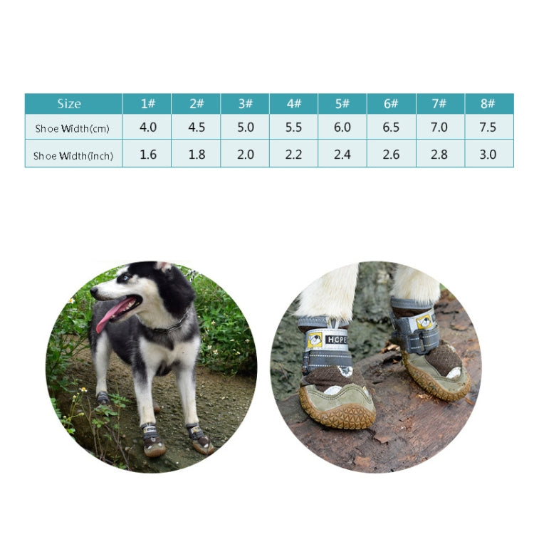 Two views of dog wearing breathable mesh shoes with hook-and-loop straps