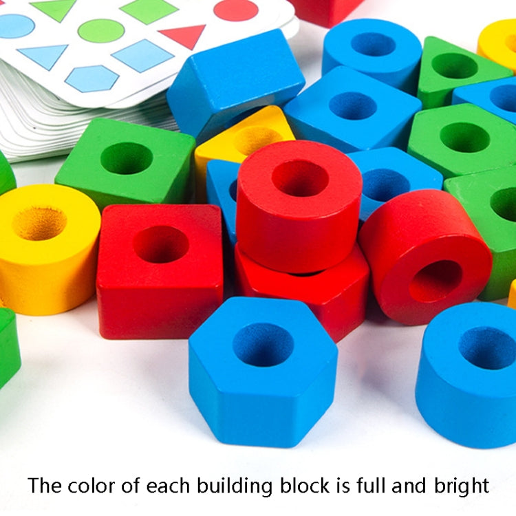 Colorful geometric building blocks with circular holes and matching cards in back