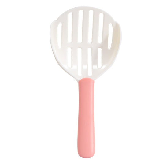 Pet cat litter shovel with white perforated heart scoop and pink handle