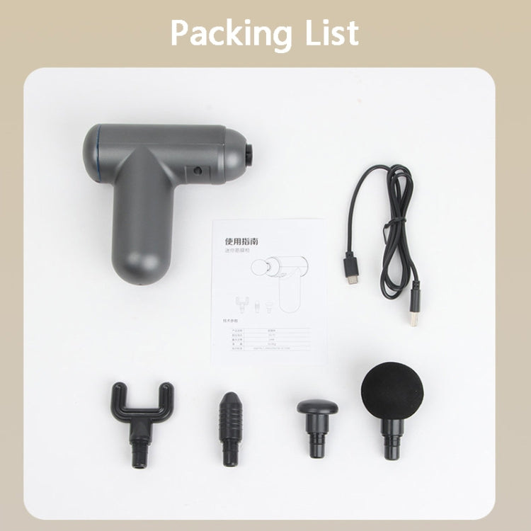 Massage gun kit with black charger cable and four interchangeable massage heads