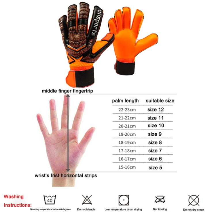 Ailsports ST5511 goalkeeper gloves, orange-and-black pair with finger grips