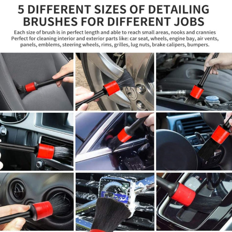 Red-tip detailing brushes for cleaning tight vehicle areas on trims and wheels