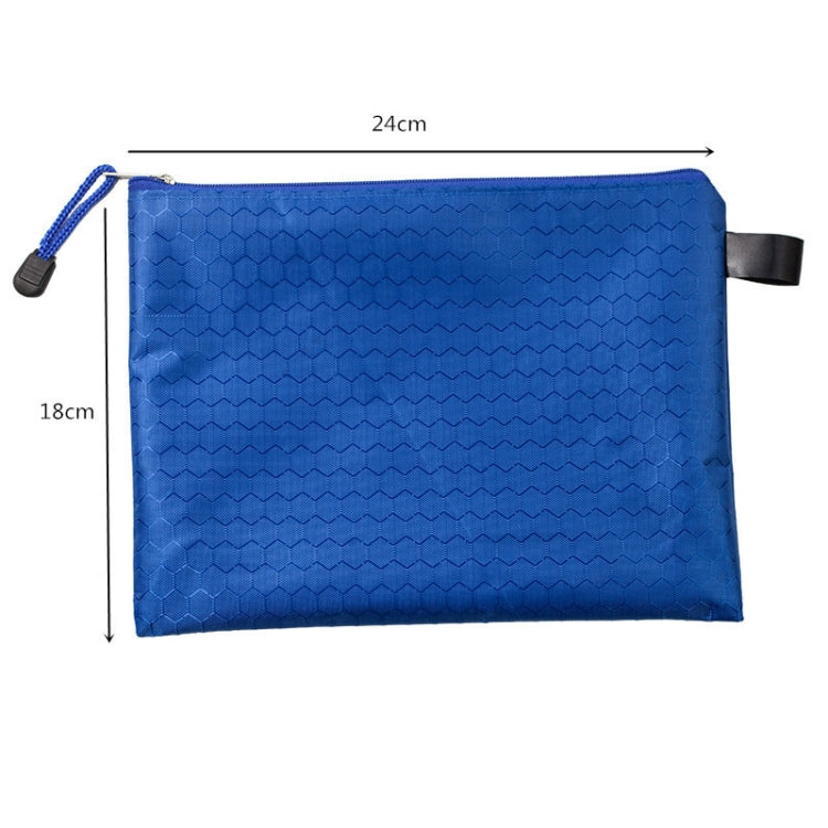 Blue fabric storage pouch with zipper and wrist strap for clay tools