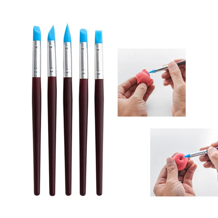 Blue-tipped pottery sculpting pens with maroon handles, set of six