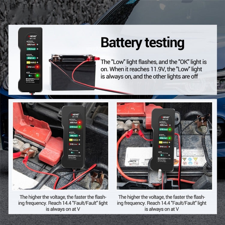 Handheld battery tester with clamp leads for testing 12V vehicle batteries