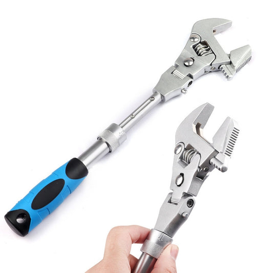 10-inch folding ratchet wrench with adjustable jaw and blue-gray non-slip handle