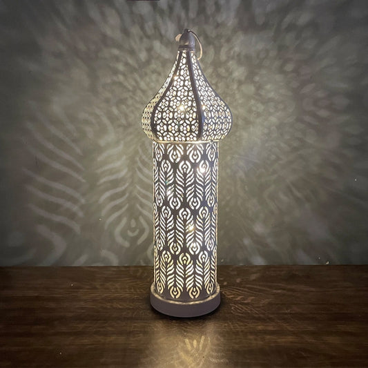 Moroccan hollow LED decorative lamp with vertical leaf cutout pattern